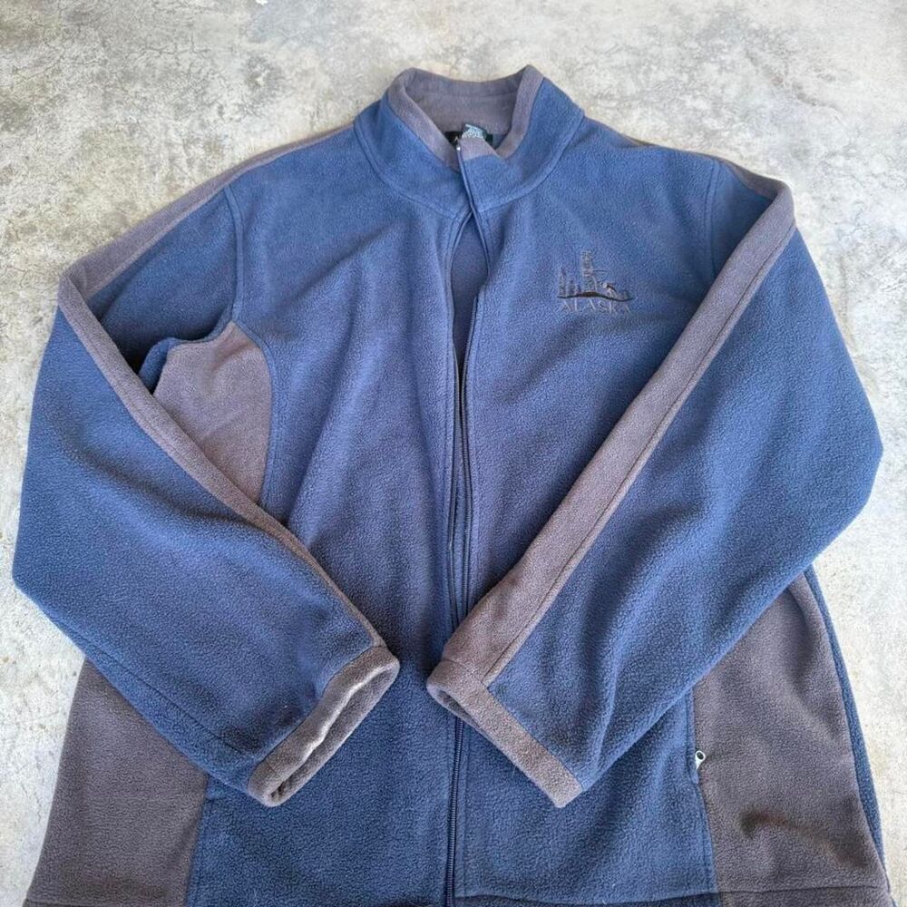Pure Alaska blue & gray polyester fleece jacket with embroidered logo, size XL